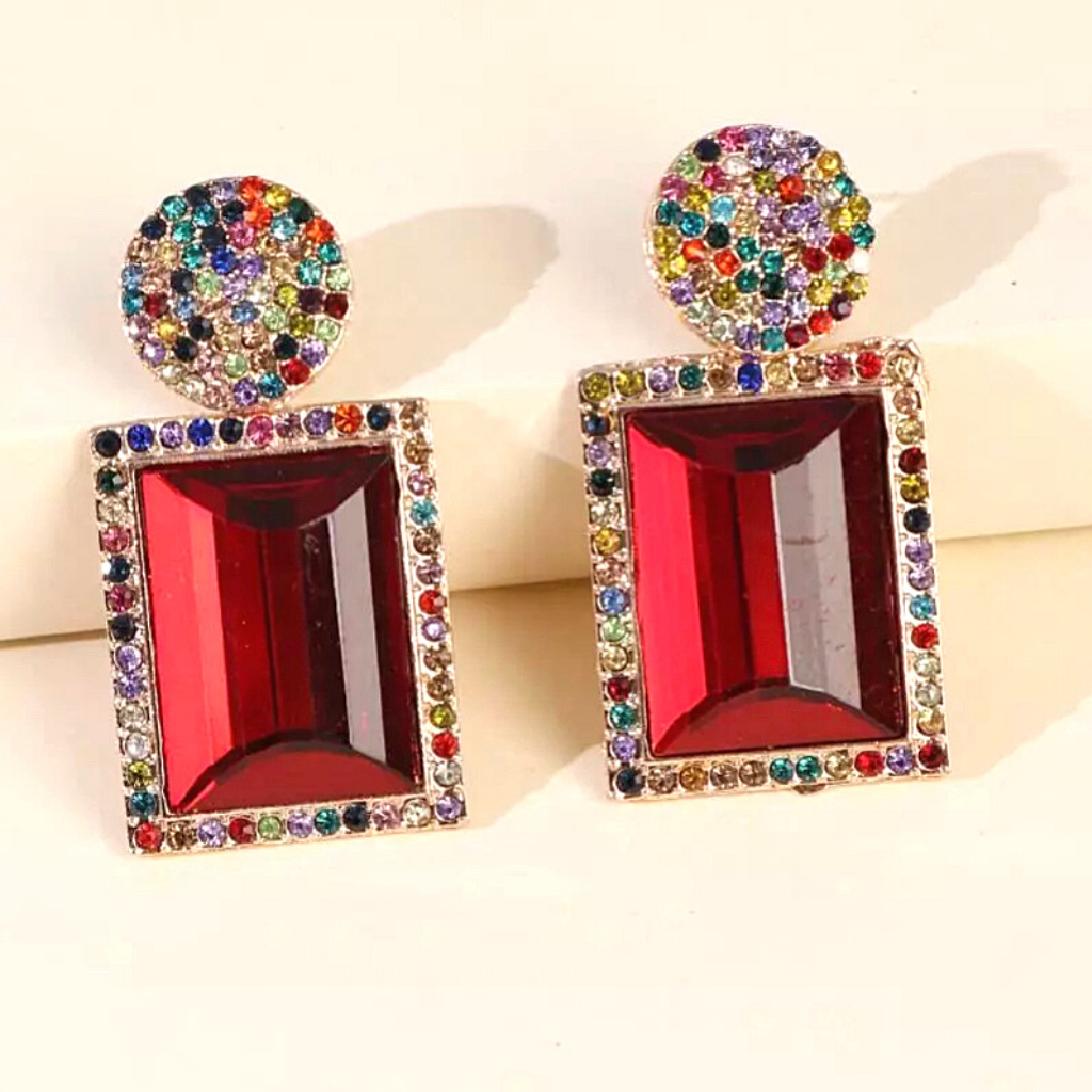 Radiant Red Dangle Rhinestone Earrings - Ella Moore