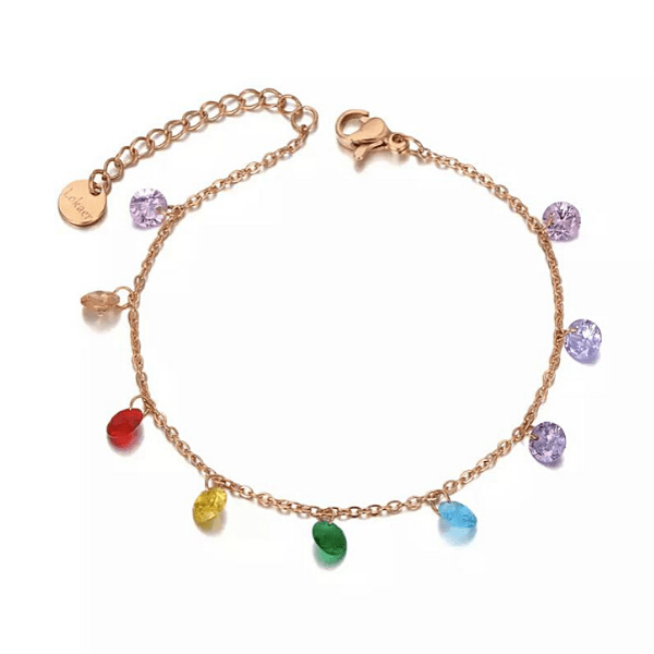 Cheerful Rainbow CZ  Rose gold Charm Bracelet  - Ella Moore