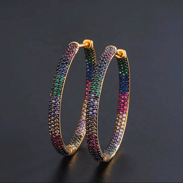 Brilliant Rainbow Pave CZ Cubic Zirconia Large Women Gold Hoop Earrings - Ella Moore
