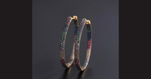 Brilliant Rainbow Pave CZ Cubic Zirconia Large Women Gold Hoop Earrings - Ella Moore
