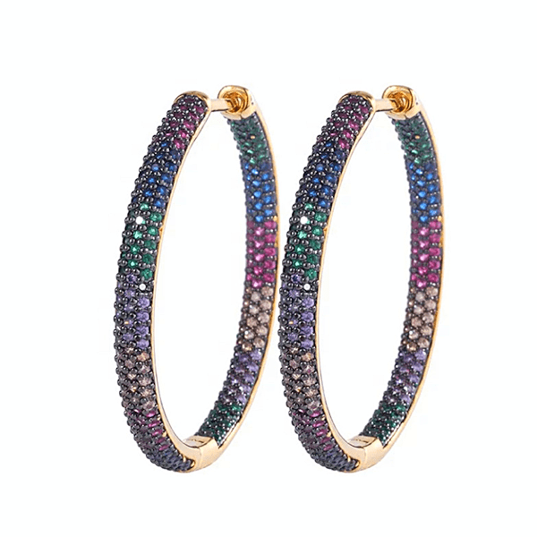 Brilliant Rainbow Pave CZ Cubic Zirconia Large Women Gold Hoop Earrings - Ella Moore