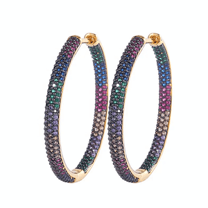 Brilliant Rainbow Pave CZ Cubic Zirconia Large Women Gold Hoop Earrings - Ella Moore