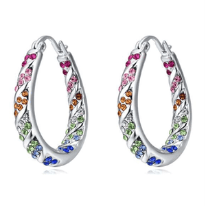Medium Rainbow Rhinestone  Womens Gold Hoop Earrings - Ella Moore
