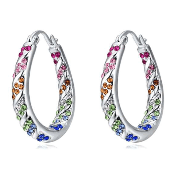 Medium Rainbow Rhinestone  Womens Gold Hoop Earrings - Ella Moore