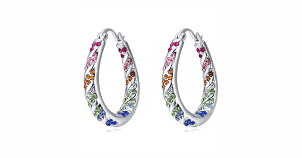 Medium Rainbow Rhinestone  Womens Gold Hoop Earrings - Ella Moore