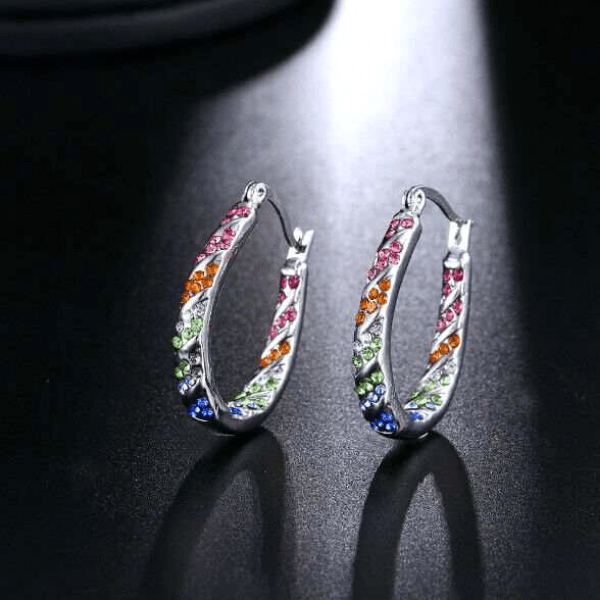 Medium Rainbow Rhinestone  Womens Gold Hoop Earrings - Ella Moore