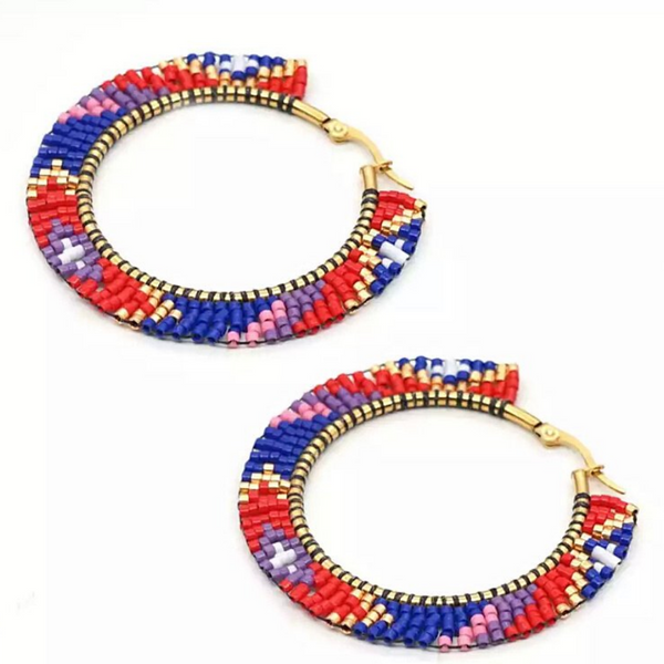 Vibrant Bohemian Miyuki Handmade Bead Hoop Earrings