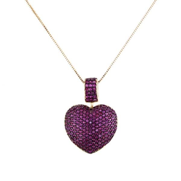 Red Dazzling Bold CZ Gold Heart Necklace - Ella Moore