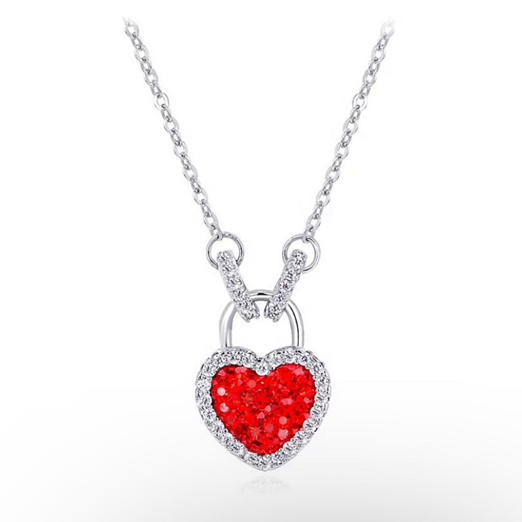Shimmering Red CZ Sterling Silver Heart Necklace