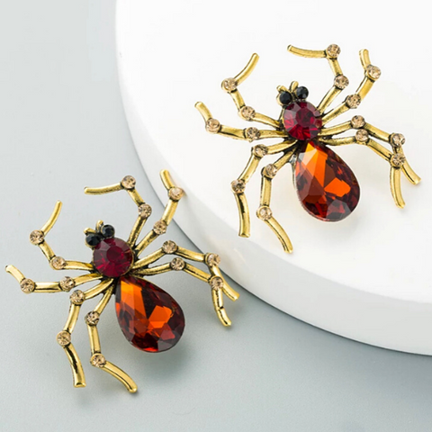 Red Gold Sparkling Rhinestone Spider Earrings - Ella Moore