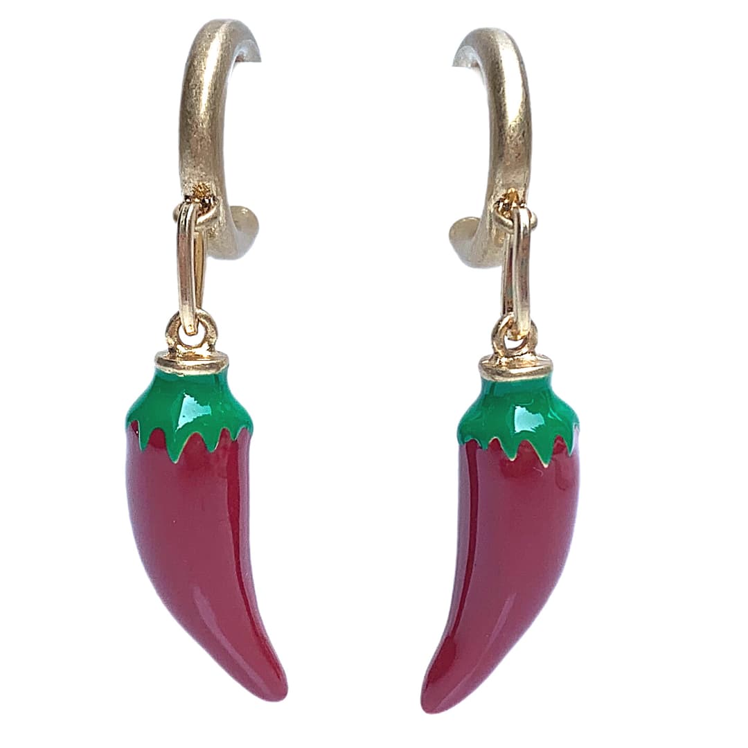 Dark Red Hot Pepper Gold Hoop Earrings - Ella Moore
