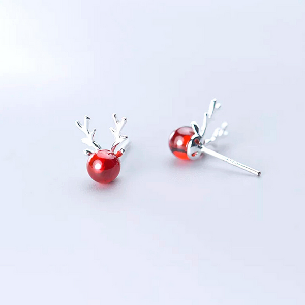 Red Mini Sterling Silver Stud Reindeer Earrings - Ella Moore