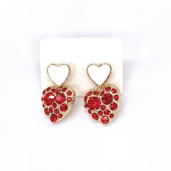 Red Glamorous Petite CZ & Enamel Double Heart Gold Earrings - Ella Moore