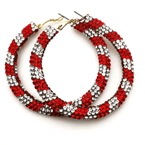 Red & White Glittering Large Rhinestone Hoop Earrings - Ella Moore