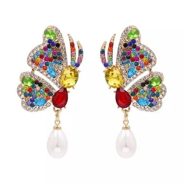 Yellow Red Colorful Pearl Butterfly Wing Earrings - Ella Moore