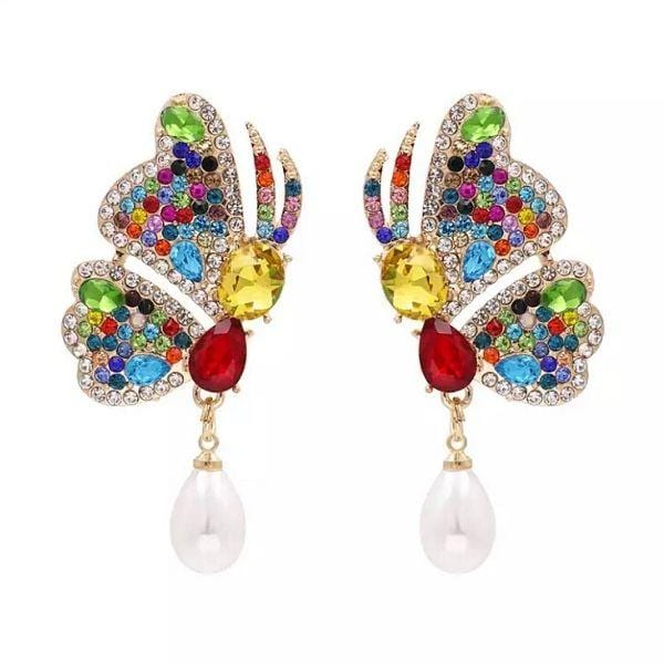 Yellow Red Colorful Pearl Butterfly Wing Earrings - Ella Moore