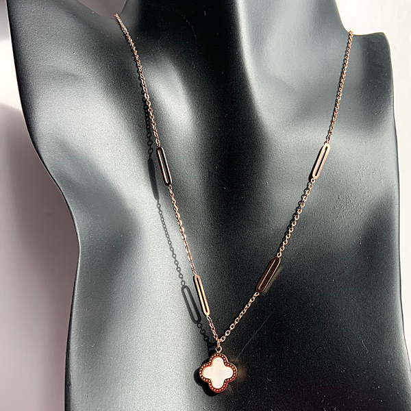 Simply Sophisticated Reversible Single Four Leaf Rose Gold Clover Necklace