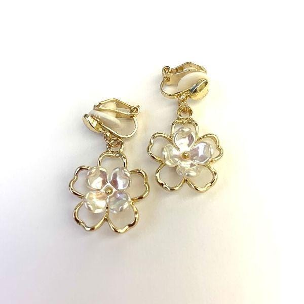 Romantic Gold Seashell Flower Dangle Clip On Earrings - Ella Moore