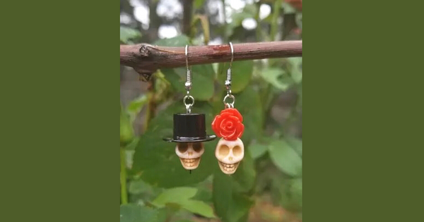 Romantic Handmade Bride and Groom Skull Earrings - Ella Moore