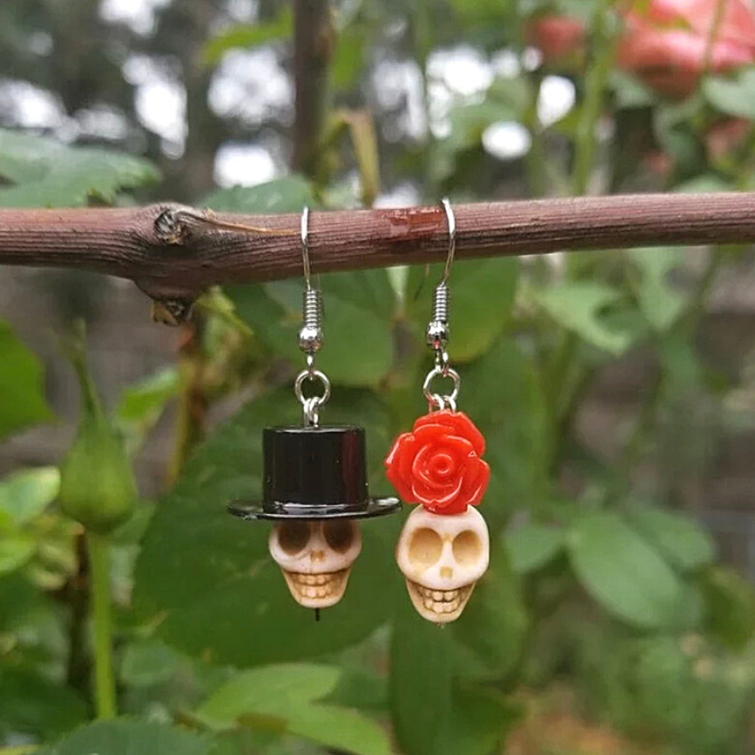 Romantic Handmade Bride and Groom Skull Earrings - Ella Moore