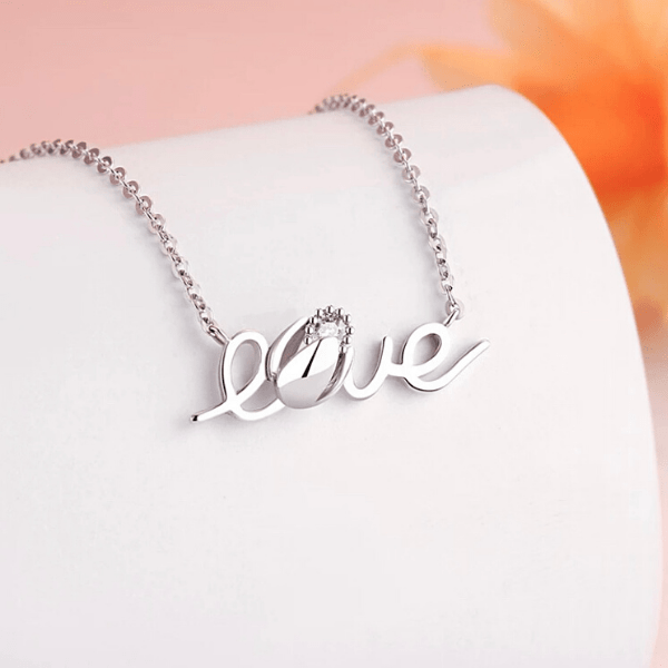 Delicate Sparkling Rose Bud CZ & Love Sterling Silver Necklace - Ella Moore