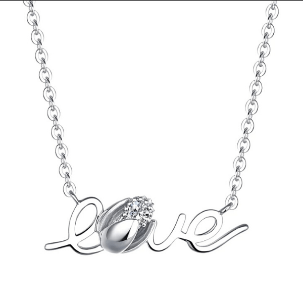 Delicate Sparkling Rose Bud CZ & Love Sterling Silver Necklace - Ella Moore