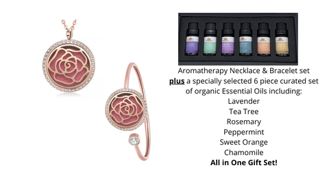 Sophisticated Rose Gold Aromatherapy Rose Essential Oils Diffuser Necklace & Bracelet set - Ella Moore