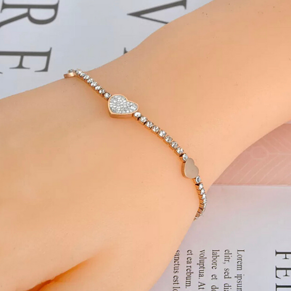 Rose Gold Shimmering CZ Tennis Heart Bracelet - Ella Moore