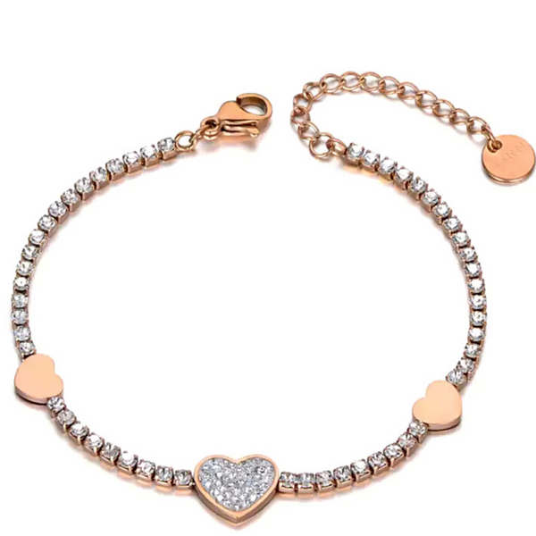 Rose Gold Shimmering CZ Tennis Heart Bracelet - Ella Moore