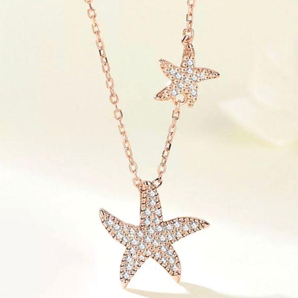 Rose Gold Shimmering Double Starfish Sterling Silver Necklace - Ella Moore
