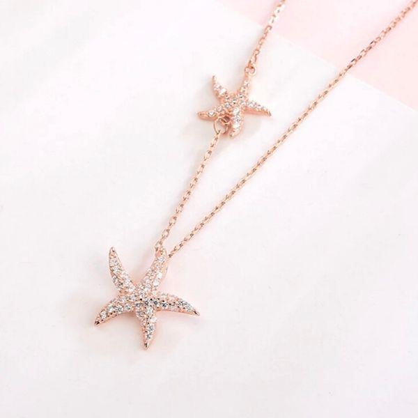 Rose Gold Shimmering Double Starfish Sterling Silver Necklace - Ella Moore