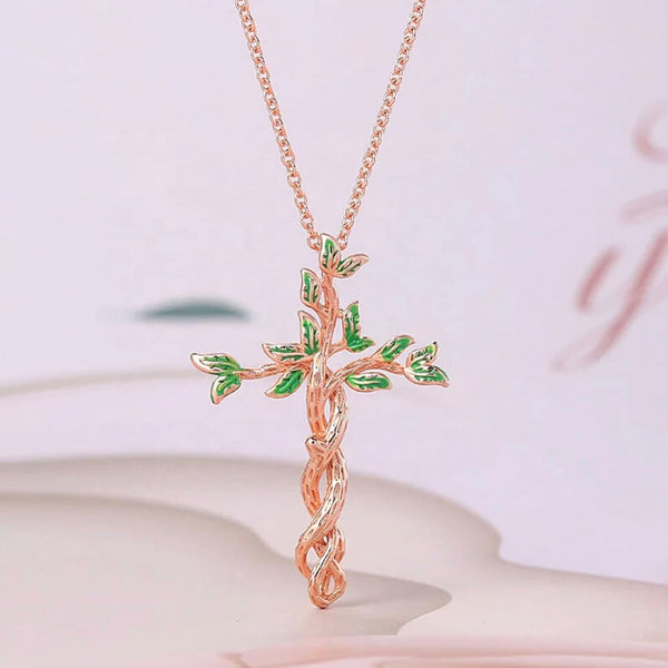 Rose Gold Nature Inspired Cross Necklace - Ella Moore