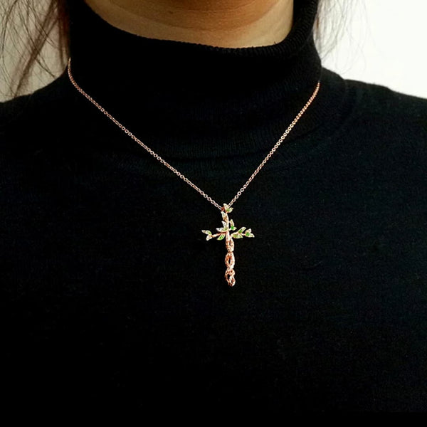 Rose Gold Nature Inspired Cross Necklace - Ella Moore