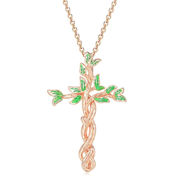 Rose Gold Nature Inspired Cross Necklace - Ella Moore