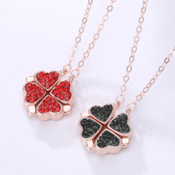 Love Heart Magnetic Pendant Necklace Clover Necklace Heart Shaped Clover Necklace Lucky Four in One Love Heart Pendant Jewelry, Jewels Gift for Men