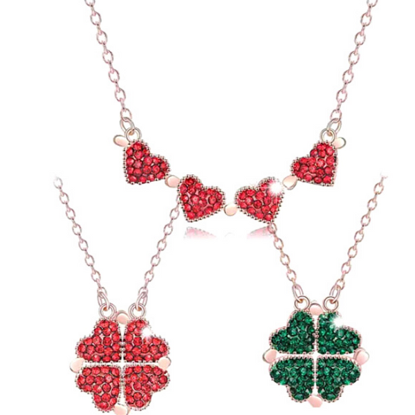 Red and Green Rose Gold Amazing Reversible Magnetic CZ Sterling Silver Heart Necklace - Ella Moore