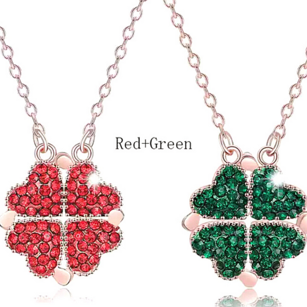 Red and Green Rose Gold Amazing Reversible Magnetic CZ Sterling Silver Heart Necklace - Ella Moore