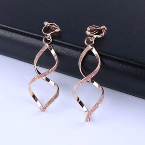 Rose Gold Shimmering Twist Spiral DNA Dangle Clip On Earrings - Ella Moore