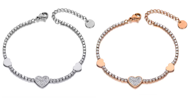 Silver and Rose Gold Shimmering CZ Tennis Heart Bracelet - Ella Moore