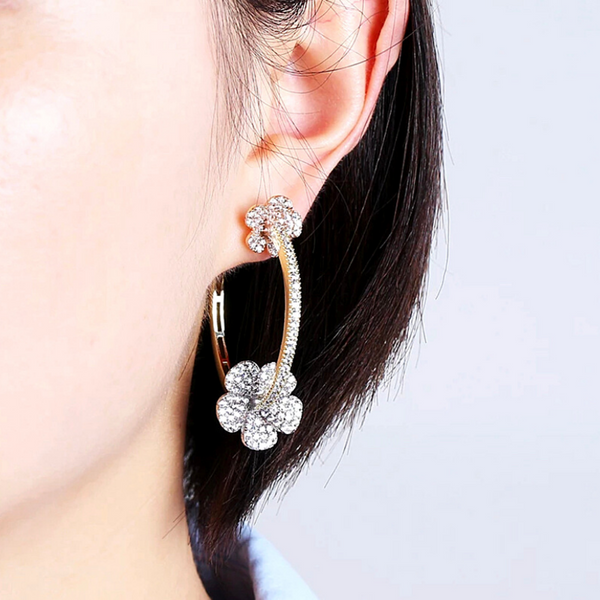 Rose gold and silver Dazzling CZ Double Flower Hoop Earrings - Ella Moore