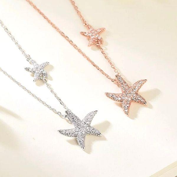 Rose Gold and Silver Shimmering Double Starfish Sterling Silver Necklace - Ella Moore