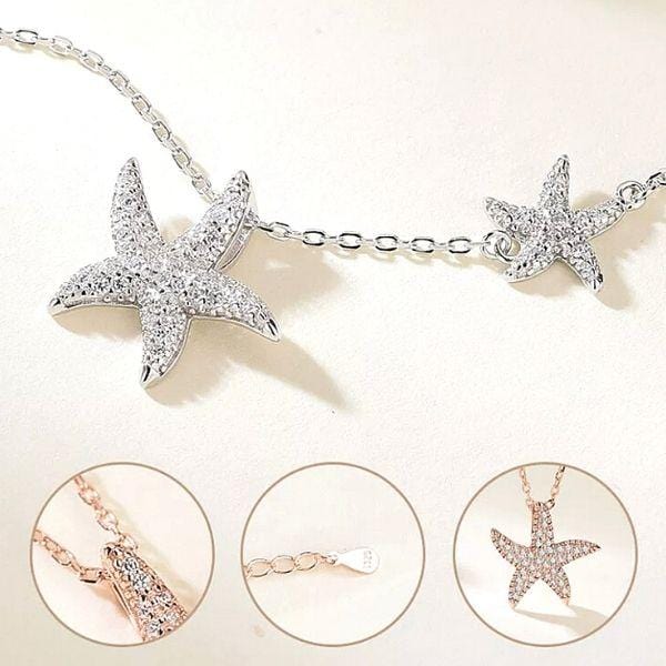 Rose Gold and Silver Shimmering Double Starfish Sterling Silver Necklace - Ella Moore