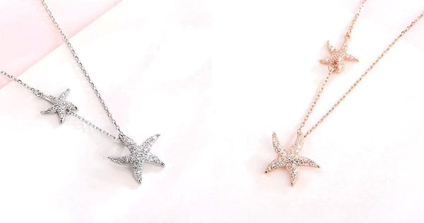 Rose Gold and Silver Shimmering Double Starfish Sterling Silver Necklace - Ella Moore