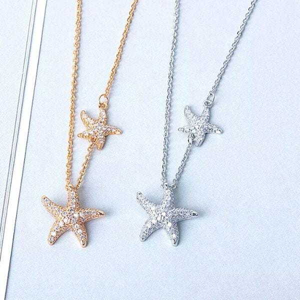 Rose Gold and Silver Shimmering Double Starfish Sterling Silver Necklace - Ella Moore