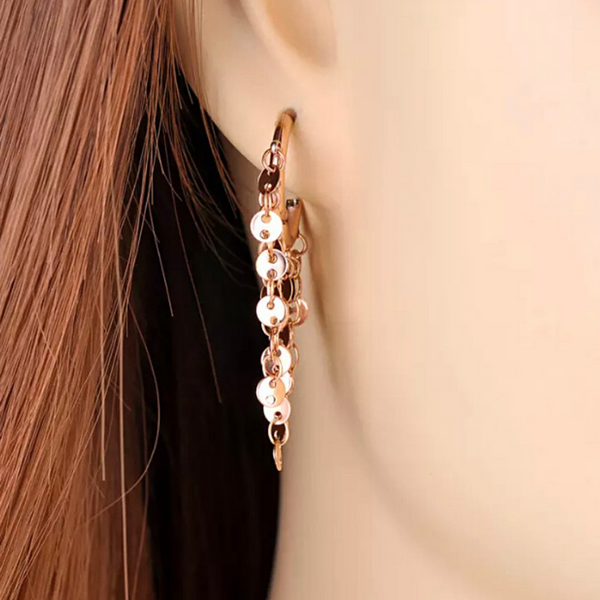 Rose Gold Tassel Small Hoop Earrings