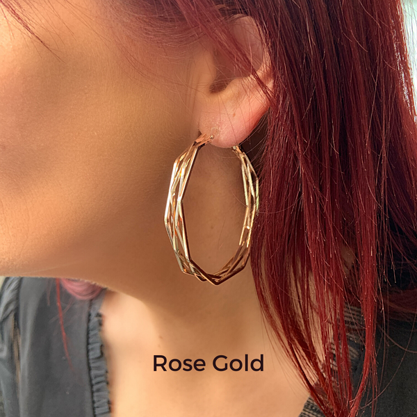 Rose Gold Triple Geometric Large Hoop Clip On Earrings - Ella Moore