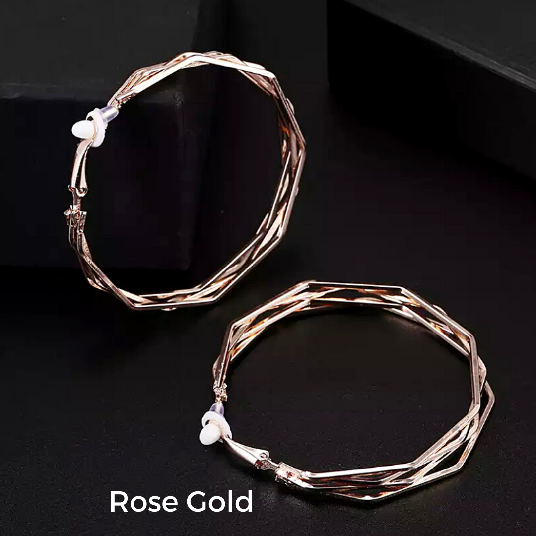 Rose Gold Triple Geometric Large Hoop Clip On Earrings - Ella Moore