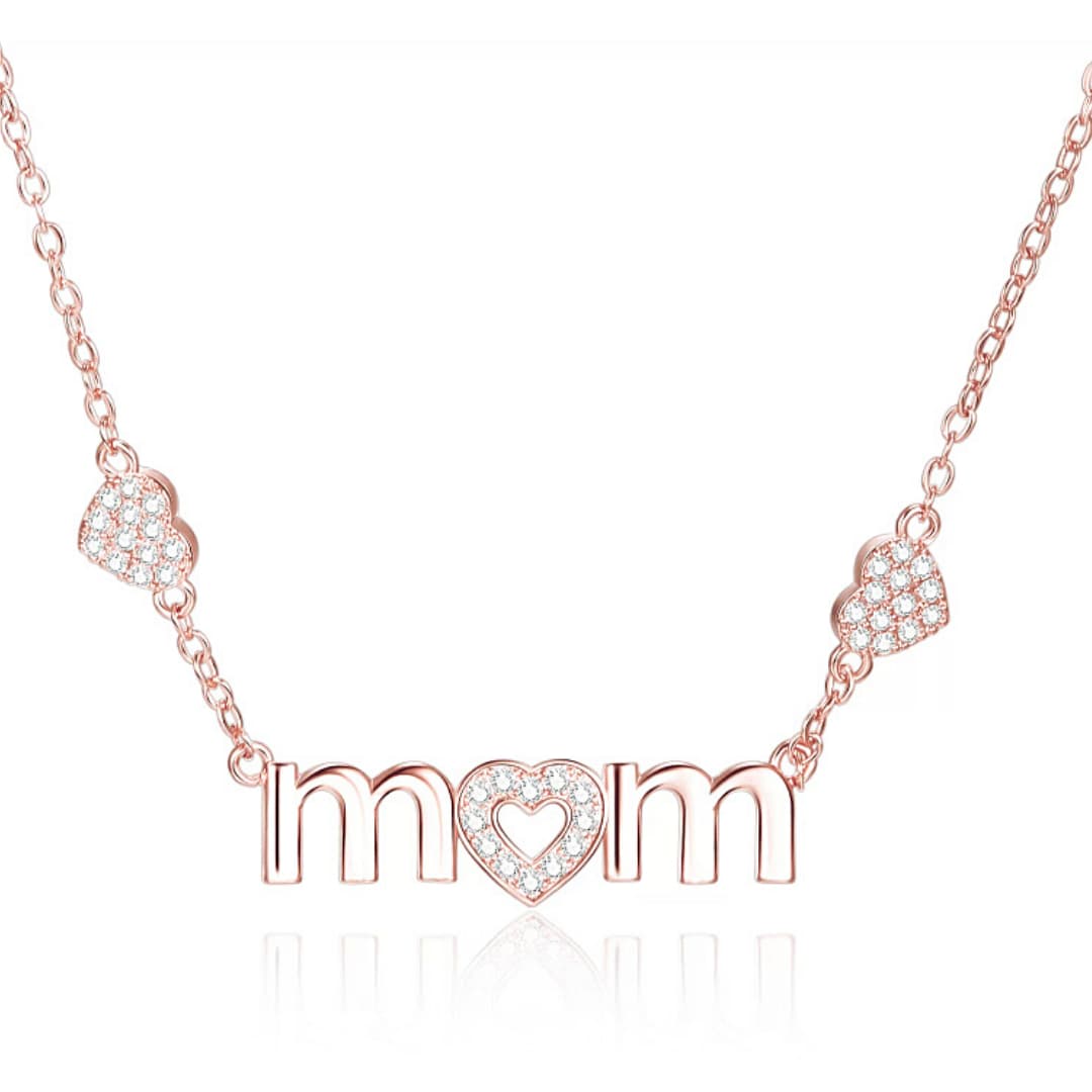 Rose Gold Triple Heart CZ Mom Necklace - Ella Moore