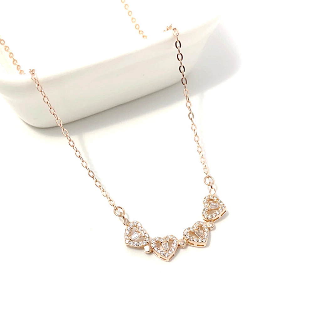 Rose Gold Shimmering Two Way Magnetic CZ Sterling Silver 4 Leaf Clover Heart Necklace - Ella Moore