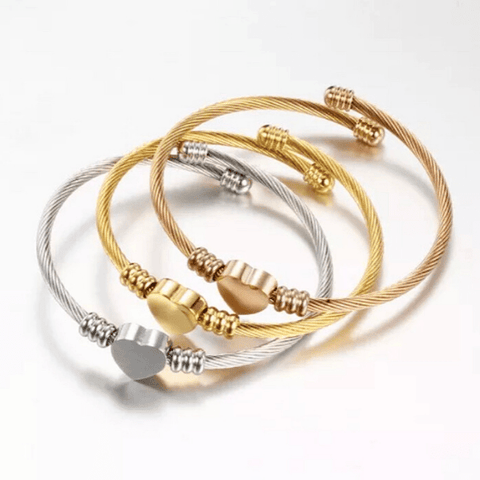 Refined Simplicity Three Piece Gold Heart Bracelet - Ella Moore